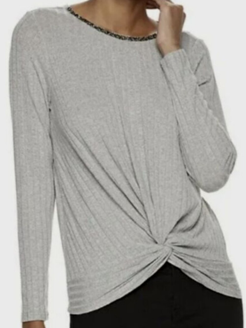 Juicy Couture Grey Ribbed Twist Sweater With Sparkle Neckline Cutout Tie Back, M
